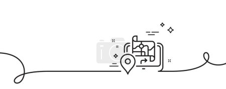Illustration for GPS map line icon. Continuous one line with curl. Road path sign. Journey route device symbol. Gps single outline ribbon. Loop curve pattern. Vector - Royalty Free Image