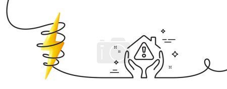 Illustration for House protection line icon. Continuous one line with curl. Building warning sign. Home insurance symbol. House protection single outline ribbon. Loop curve with energy. Vector - Royalty Free Image