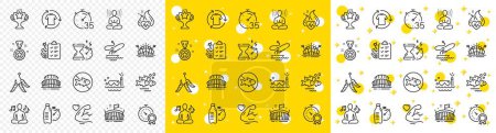 Illustration for Outline Victory, Boat fishing and Hourglass timer line icons pack for web with Cardio training, Yoga, Fish school line icon. Sports arena, Yoga music, Arena pictogram icon. Best result. Vector - Royalty Free Image