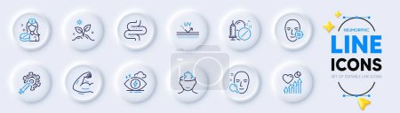 Illustration for Uv protection, Medical drugs and Grow plant line icons for web app. Pack of Mental conundrum, Coronavirus vaccine, Heart beat pictogram icons. Face search, Intestine, Nurse signs. Vector - Royalty Free Image
