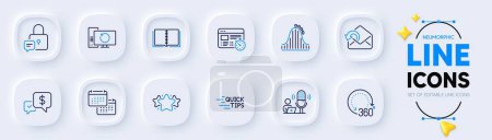 Illustration for Calendar, Web timer and Recovery computer line icons for web app. Pack of Book, Star, 360 degrees pictogram icons. Payment received, Education, Podcast signs. Send mail, Roller coaster, Lock. Vector - Royalty Free Image