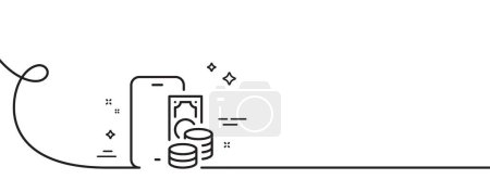Illustration for Phone pay line icon. Continuous one line with curl. Smartphone app sign. Cellphone mobile device symbol. Phone pay single outline ribbon. Loop curve pattern. Vector - Royalty Free Image