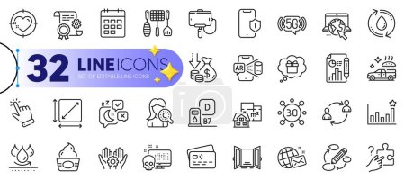 Photo for Outline set of Waterproof, Web3 and Diesel station line icons for web with Cursor, User communication, Grill tools thin icon. Heart target, Card, Search puzzle pictogram icon. Gift dream. Vector - Royalty Free Image