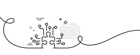 Illustration for Puzzle with many options line icon. Continuous one line with curl. Decide Jigsaw sign. Business challenge symbol. Puzzle options single outline ribbon. Loop curve pattern. Vector - Royalty Free Image