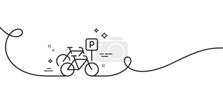 Ilustración de Bicicleta línea de aparcamiento icono. Continuo una línea con rizo. Señal de transporte de bicicletas. Símbolo de transporte exterior. Estacionamiento de bicicletas cinta de contorno único. Patrón de curva de bucle. Vector - Imagen libre de derechos
