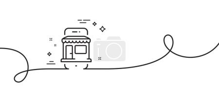 Illustration for Marketplace app line icon. Continuous one line with curl. Online store sign. Retail phone application symbol. Marketplace single outline ribbon. Loop curve pattern. Vector - Royalty Free Image
