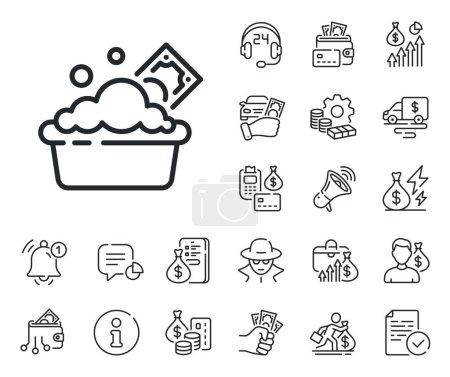 Illustration for Cash corruption sign. Cash money, loan and mortgage outline icons. Launder money line icon. Tax avoidance symbol. Launder money line sign. Credit card, crypto wallet icon. Vector - Royalty Free Image