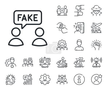 Illustration for Social propaganda sign. Specialist, doctor and job competition outline icons. Fake information line icon. Wrong truth symbol. Fake information line sign. Avatar placeholder, spy headshot icon. Vector - Royalty Free Image