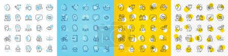 Illustration for Vector icons set of Salad, People insurance and Stress line icons pack for web with Brain working, Mental conundrum, Face recognition outline icon. Clean skin, No alcohol, Health app pictogram. Vector - Royalty Free Image