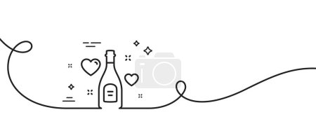 Illustration for Love champagne line icon. Continuous one line with curl. Wedding drink sign. Couple relationships symbol. Love champagne single outline ribbon. Loop curve pattern. Vector - Royalty Free Image