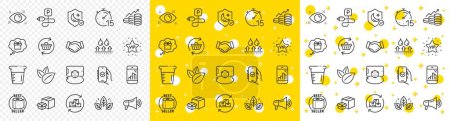Illustration for Outline Waterproof, Cooking beaker and Timer line icons pack for web with Toilet paper, Gift dream, Guard line icon. Organic product, Handshake, Organic tested pictogram icon. Vector - Royalty Free Image