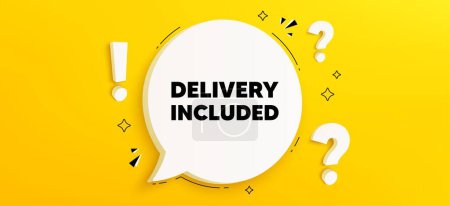 Illustration for Delivery included tag. Chat speech bubble banner with questions. Free shipping sign. Special offer symbol. Delivery included speech bubble message. Quiz chat box. Vector - Royalty Free Image
