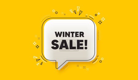 Illustration for Winter Sale tag. 3d speech bubble yellow banner. Special offer price sign. Advertising Discounts symbol. Winter sale chat speech bubble message. Talk box infographics. Vector - Royalty Free Image