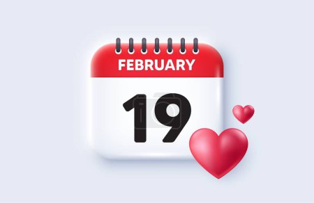 Illustration for 19th day of the month icon. Calendar date 3d icon. Event schedule date. Meeting appointment time. 19th day of February month. Calendar event reminder date. Vector - Royalty Free Image