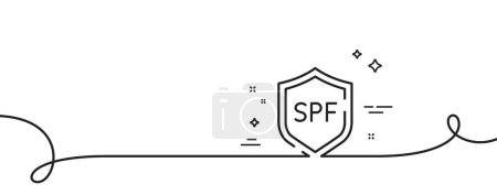 Illustration for Spf protection line icon. Continuous one line with curl. Sun protect sign. Sunscreen effect symbol. Spf protection single outline ribbon. Loop curve pattern. Vector - Royalty Free Image