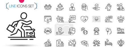 Illustration for Pack of Sleep, Augmented reality and Human line icons. Include Idea, Justice scales, Dont touch pictogram icons. Stop shopping, Couple, Approved signs. Fraud, Wallet, Yummy smile. Vector - Royalty Free Image
