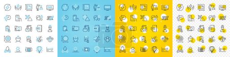 Illustration for Vector icons set of Safe energy, Circle area and Chemistry lab line icons pack for web with Column diagram, Sun protection, Emergency call outline icon. Clipboard, Swipe up. Vector - Royalty Free Image