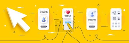 Illustration for Lgbt, Hold heart and Update relationships line icons pack. Phone screen mockup with 3d alert bell, health and headshot. Friends community, Heart flame, Love music web icon. Vector - Royalty Free Image