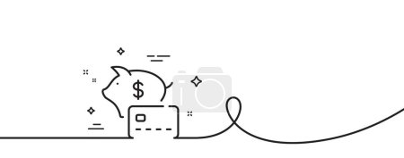 Illustration for Piggy bank line icon. Continuous one line with curl. Credit card sign. Money savings symbol. Piggy bank single outline ribbon. Loop curve pattern. Vector - Royalty Free Image