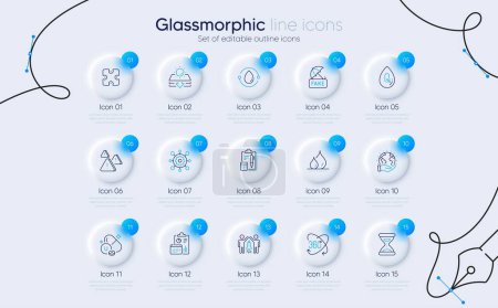 Illustration for Set of Save planet, Waterproof and Framework line icons for web app. Full rotation, Sun protection, Vitamin u icons. Partnership, Report, No alcohol signs. Accounting, Time, Fake news. Vector - Royalty Free Image