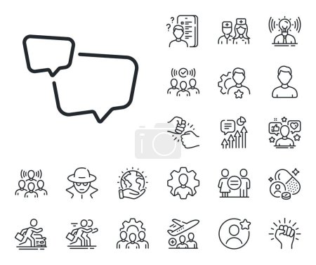 Illustration for Chat sign. Specialist, doctor and job competition outline icons. Speech bubble line icon. Social media message symbol. Speech bubble line sign. Avatar placeholder, spy headshot icon. Vector - Royalty Free Image