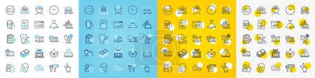 Illustration for Vector icons set of View document, Send box and Work home line icons pack for web with Ceiling lamp, Sunscreen, Online access outline icon. Teamwork, Online survey, Alcohol addiction pictogram. Vector - Royalty Free Image