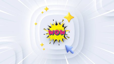 Illustration for Wow comic bubble banner. Neumorphic offer 3d banner, poster. Discount sticker shape. Sale coupon icon. Wow bubble promo event background. Sunburst banner, flyer or coupon. Vector - Royalty Free Image