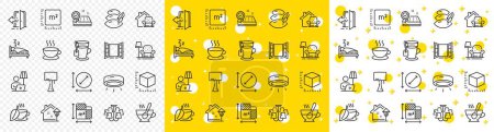 Illustration for Outline Sleep, Pillow and Floor lamp line icons pack for web with Furniture moving, Open door, Table lamp line icon. Floor plan, Mattress guarantee, Street light pictogram icon. Vector - Royalty Free Image