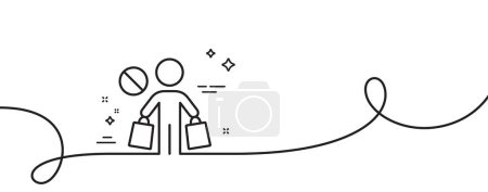 Illustration for Stop shopping line icon. Continuous one line with curl. No panic buying sign. Man with shopping bags symbol. Stop shopping single outline ribbon. Loop curve pattern. Vector - Royalty Free Image