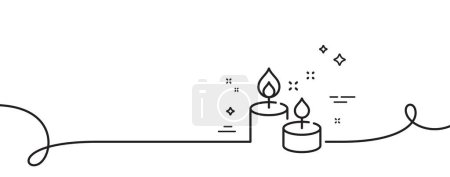 Illustration for Aroma candles line icon. Continuous one line with curl. Spa candlelight sign. Aromatic wick for relaxation symbol. Aroma candle single outline ribbon. Loop curve pattern. Vector - Royalty Free Image