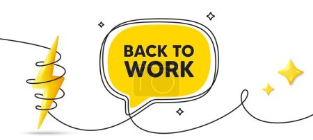 Illustration for Back to work tag. Continuous line art banner. Job offer. End of vacation slogan. Back to work speech bubble background. Wrapped 3d energy icon. Vector - Royalty Free Image
