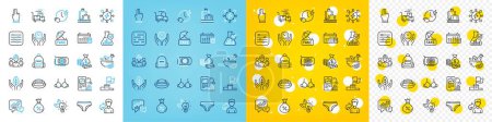 Illustration for Vector icons set of Charging time, Click hand and Eco energy line icons pack for web with Gpu, Fair trade, Bra outline icon. Power, Delivery cart, Calendar pictogram. Share. Vector - Royalty Free Image