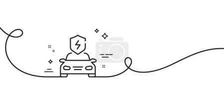 Illustration for Car charging line icon. Continuous one line with curl. EV vehicle charge sign. Electric power shield symbol. Car charging single outline ribbon. Loop curve pattern. Vector - Royalty Free Image