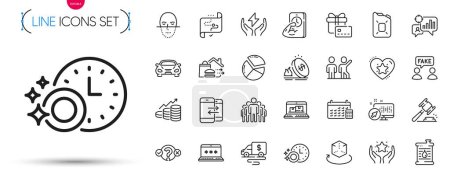 Illustration for Pack of Gas price, Target path and Dishwasher timer line icons. Include Laptop password, Face recognition, Gift card pictogram icons. Food delivery, Ranking star, Web system signs. Vector - Royalty Free Image