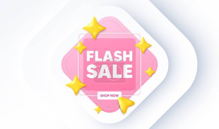 Illustration for Flash Sale tag. Neumorphic promotion banner. Special offer price sign. Advertising Discounts symbol. Flash sale message. 3d stars with cursor pointer. Vector - Royalty Free Image