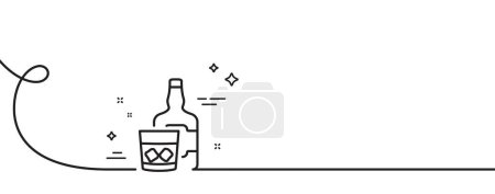 Illustration for Whiskey glass with ice cubes line icon. Continuous one line with curl. Scotch alcohol sign. Whiskey glass single outline ribbon. Loop curve pattern. Vector - Royalty Free Image