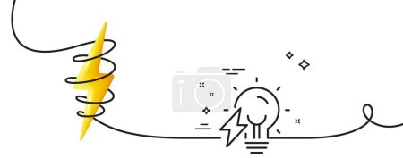 Illustration for Electricity bulb line icon. Continuous one line with curl. Energy type for lamp sign. Lightning bolt symbol. Electricity bulb single outline ribbon. Loop curve with energy. Vector - Royalty Free Image
