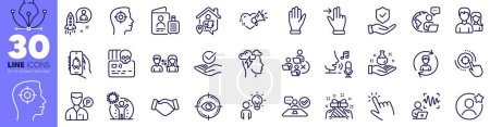 Illustration for Voice wave, Love message and Work home line icons pack. Cyber attack, Remove team, Approved web icon. Recruitment, Group people, Chemistry lab pictogram. Teamwork, Job interview, Handshake. Vector - Royalty Free Image