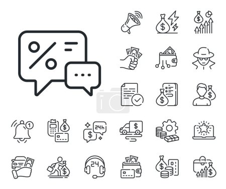 Illustration for Special offer chat sign. Cash money, loan and mortgage outline icons. Shopping speech bubble line icon. Sale with Discounts symbol. Discounts line sign. Credit card, crypto wallet icon. Vector - Royalty Free Image