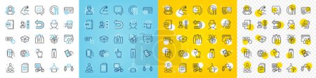 Illustration for Vector icons set of Pay money, Coffee delivery and World mail line icons pack for web with Creativity, Copy files, Yoga outline icon. Undo, Food delivery, Group pictogram. Vector - Royalty Free Image