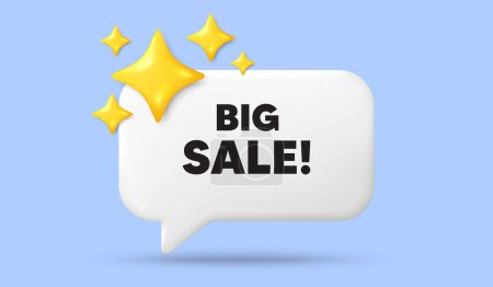 Illustration for Big Sale tag. 3d speech bubble banner with stars. Special offer price sign. Advertising Discounts symbol. Big sale chat speech message. 3d offer talk box. Vector - Royalty Free Image