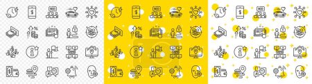 Illustration for Outline Stress, Inflation and Online voting line icons pack for web with Problem skin, Time management, Dating line icon. Wallet money, Food delivery, Info pictogram icon. Vector - Royalty Free Image
