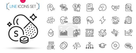 Illustration for Pack of Cough, Restructuring and Marketing line icons. Include Graduation cap, Maze attention, Biometric security pictogram icons. Update time, Analytics graph, Report document signs. Vector - Royalty Free Image