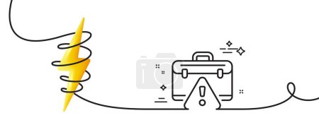 Illustration for Warning briefcase line icon. Continuous one line with curl. Attention triangle sign. Caution diplomat symbol. Warning briefcase single outline ribbon. Loop curve with energy. Vector - Royalty Free Image