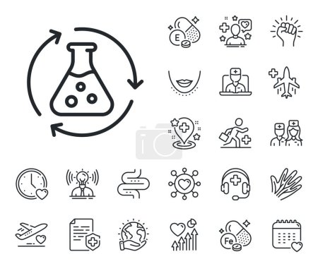 Illustration for Laboratory flask sign. Online doctor, patient and medicine outline icons. Chemistry experiment line icon. Analysis symbol. Chemistry experiment line sign. Vector - Royalty Free Image