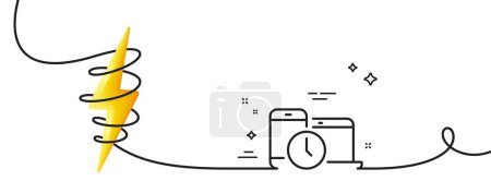 Illustration for Time management line icon. Continuous one line with curl. Clock sign. Mobile devices symbol. Time management single outline ribbon. Loop curve with energy. Vector - Royalty Free Image