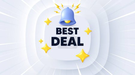 Illustration for Best deal tag. Neumorphic banner with sunburst. Special offer Sale sign. Advertising Discounts symbol. Best deal message. Banner with 3d bell. Circular neumorphic template. Vector - Royalty Free Image