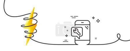 Illustration for Spanner tool line icon. Continuous one line with curl. Phone repair service sign. Fix instruments symbol. Phone repair single outline ribbon. Loop curve with energy. Vector - Royalty Free Image