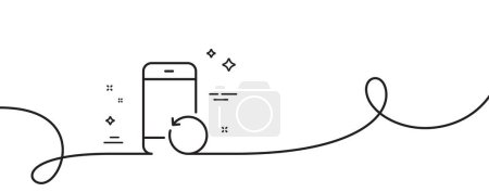 Illustration for Recovery phone line icon. Continuous one line with curl. Backup data sign. Restore smartphone information symbol. Recovery phone single outline ribbon. Loop curve pattern. Vector - Royalty Free Image