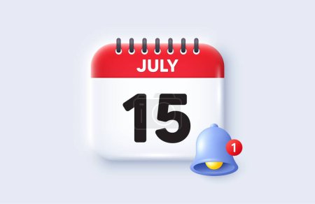Illustration for 15th day of the month icon. Calendar date 3d icon. Event schedule date. Meeting appointment time. 15th day of July month. Calendar event reminder date. Vector - Royalty Free Image